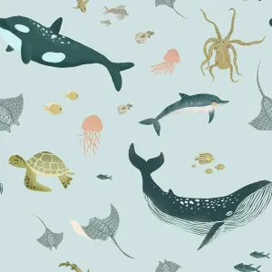 Whale of a Time Tidal Teal Wallpaper by Urban Road, a Wallpaper for sale on Style Sourcebook