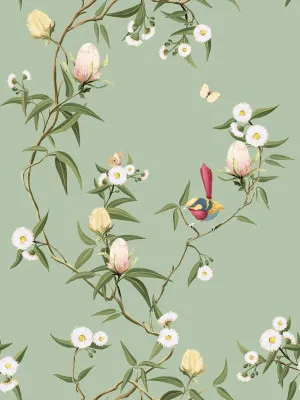 Songbird Blossoms Meadow Green Wallpaper by Urban Road, a Wallpaper for sale on Style Sourcebook