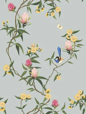 Songbird Blossoms Bluegum Wallpaper by Urban Road, a Wallpaper for sale on Style Sourcebook