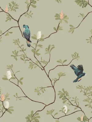 Fluttering Foliage Olive Green Wallpaper by Urban Road, a Wallpaper for sale on Style Sourcebook
