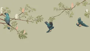 Woodland Birds Sage Green Wallpaper by Urban Road, a Wallpaper for sale on Style Sourcebook