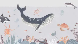 Where the Whales Play Lavender Coral Wallpaper by Urban Road, a Wallpaper for sale on Style Sourcebook