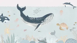 Where the Whales Play Foggy Blue Wallpaper by Urban Road, a Wallpaper for sale on Style Sourcebook
