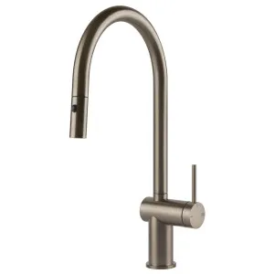 Gessi Inedito Gooseneck Pull Out Spray Mixer Tap Brushed Nickel 60413-149 by Gessi, a Kitchen Taps & Mixers for sale on Style Sourcebook