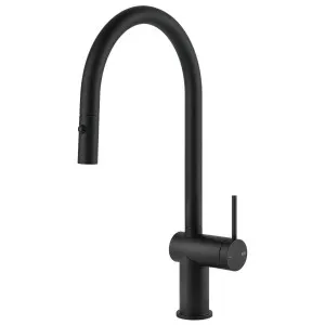 Gessi Inedito Gooseneck Pull Out Spray Mixer Tap Matte Black 60413-299 by Gessi, a Kitchen Taps & Mixers for sale on Style Sourcebook