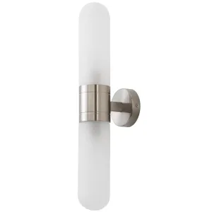 Hepburn Tubular Glass Wall Light with Sculptural Mid­ Century Elegance Brushed Nickel by Lighting Inspirations, a Wall Lighting for sale on Style Sourcebook