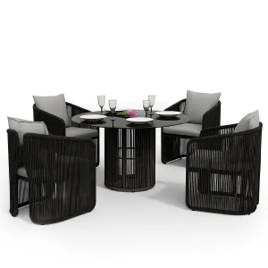 Vellora 4 Seater Wicker Outdoor Dining Set in Black by Luxo Outdoors, a Tables for sale on Style Sourcebook