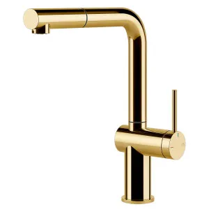 Gessi Inedito Right Angle Pull Out Kitchen Mixer Tap Bright Gold 60433-246 by Gessi, a Kitchen Taps & Mixers for sale on Style Sourcebook