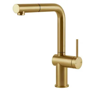 Gessi Inedito Right Angle Pull Out Kitchen Mixer Tap Brushed Gold 60433-716 by Gessi, a Kitchen Taps & Mixers for sale on Style Sourcebook
