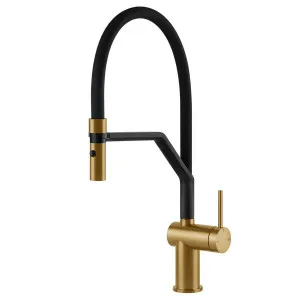 Gessi Inedito Semi-Professional Spray Kitchen Mixer Tap Brushed Gold 60429-716 by Gessi, a Kitchen Taps & Mixers for sale on Style Sourcebook
