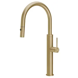 Gessi 316 Smooth Gooseneck Pull Out Spray Mixer Tap Brushed Brass 60022-727 by Gessi, a Kitchen Taps & Mixers for sale on Style Sourcebook