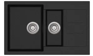 1 1/2 Black Kitchen Sink With Drainer - Sink Dimensions 800x500 - Bowl Dimensions 330x436x200 & 160x345x120 Min Cabinet Size 60cm Pop-up With Strainer by Otti Australia, a Kitchen Sinks for sale on Style Sourcebook