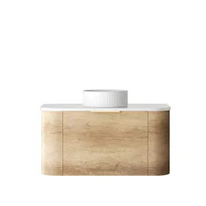 Bondi 900mm Natural Oak Wall Hung Curve Vanity with Pure White Top by Otti Australia, a Vanities for sale on Style Sourcebook