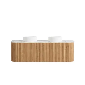 Bondi Fluted  1500mm Woodland Oak Curve Vanity with Matte White Top by Otti Australia, a Vanities for sale on Style Sourcebook