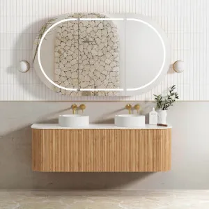 Bondi Fluted 1500mm Woodland Oak Curve Vanity with Pure White Top by Otti Australia, a Vanities for sale on Style Sourcebook