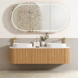 Bondi Fluted 1800mm Woodland Oak Curve Vanity with Matte White Top by Otti Australia, a Vanities for sale on Style Sourcebook
