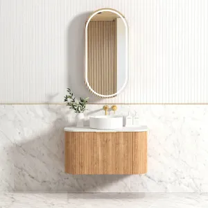 Bondi Fluted 900mm Woodland Oak Curve Vanity with Matte White Top by Otti Australia, a Vanities for sale on Style Sourcebook