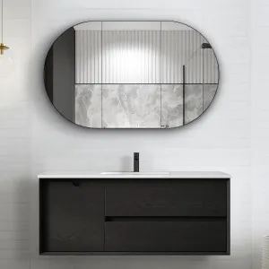 Byron 1200mm Black Oak Wall Hung Vanity with Undermount Natural Carrara Marble Top & Basin Double Bowl by Otti Australia, a Vanities for sale on Style Sourcebook