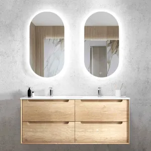 Byron 1200mm Natural Oak Wall Hung Vanity with Ceramic Top Double Bowl by Otti Australia, a Vanities for sale on Style Sourcebook