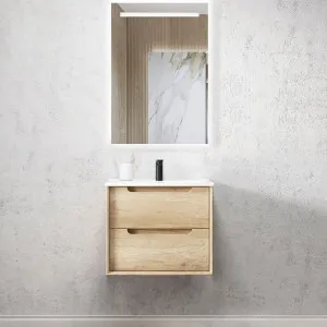 Byron 600mm Natural Oak Wall Hung Vanity with Pure White Top by Otti Australia, a Vanities for sale on Style Sourcebook