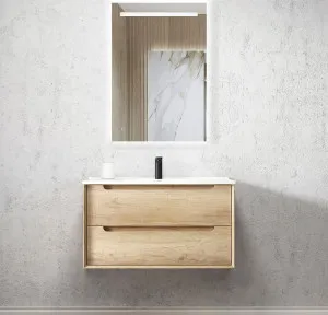 Byron 900mm Natural Oak Wall Hung Vanity with Natural Carrara Marble Top by Otti Australia, a Vanities for sale on Style Sourcebook