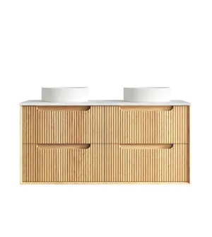 Byron Fluted 1200mm Woodland Oak Wall Hung Vanity with Four Drawers and with Cloudy Carrara Top by Otti Australia, a Vanities for sale on Style Sourcebook