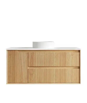 Byron Fluted 1200mm Woodland Oak Wall Hung Vanity with Pure White Top by Otti Australia, a Vanities for sale on Style Sourcebook
