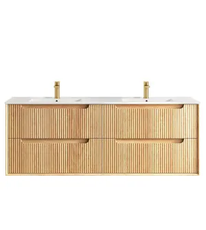 Byron Fluted 1500mm Woodland Oak Wall Hung Vanity with Ceramic Top by Otti Australia, a Vanities for sale on Style Sourcebook