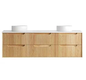 Byron Fluted 1800mm Woodland Oak Wall Hung Vanity with Pure White Top by Otti Australia, a Vanities for sale on Style Sourcebook