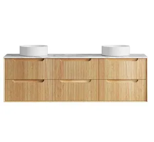 Byron Fluted 1800mm Woodland Oak Wall Hung Vanity with Woodland Carrara Marble Top by Otti Australia, a Vanities for sale on Style Sourcebook