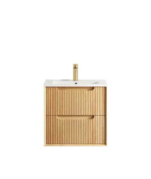 Byron Fluted 600mm Woodland Oak Wall Hung Vanity with Ceramic Top by Otti Australia, a Vanities for sale on Style Sourcebook