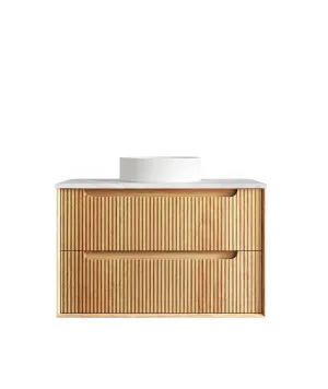 Byron Fluted 900mm Woodland Oak Wall Hung Vanity with Cloudy Carrara Top by Otti Australia, a Vanities for sale on Style Sourcebook