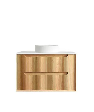 Byron Fluted 900mm Woodland Oak Wall Hung Vanity with Matte White Top by Otti Australia, a Vanities for sale on Style Sourcebook