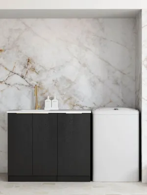 Byron/Bondi Black Oak Base Laundry Cabinet with 1060mm Natural Carrara Marble Top by Otti Australia, a Cabinetry for sale on Style Sourcebook