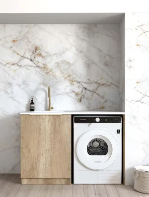 Byron/Bondi Natural Oak Base Laundry Cabinet with 1300mm Pure White Top by Otti Australia, a Cabinetry for sale on Style Sourcebook