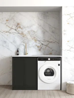 Hampshire Black Base Laundry Cabinet with 1300mm Natural Carrara Marble Top by Otti Australia, a Cabinetry for sale on Style Sourcebook