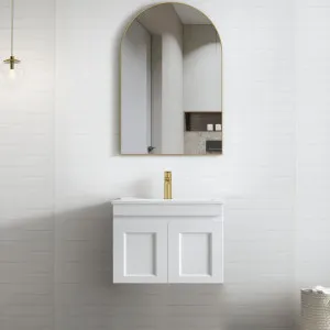 Hampton Mark II 600mm Satin White Wall Hung Vanity With Natural Carrara Marble Top by Otti Australia, a Vanities for sale on Style Sourcebook