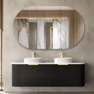 Hanava 1500mm Woodland Oak Fluted  Wall Hung Curve Vanity with Chloe Silk Top by Otti Australia, a Vanities for sale on Style Sourcebook