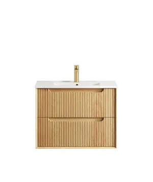 Hanava 750mm Woodland Oak Fluted  Wall Hung Curve Vanity with Chloe Silk Top by Otti Australia, a Vanities for sale on Style Sourcebook