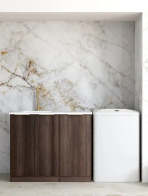Havana Sable Walnut Fluted Base Laundry Cabinet with 1060mm Matte White Top by Otti Australia, a Cabinetry for sale on Style Sourcebook