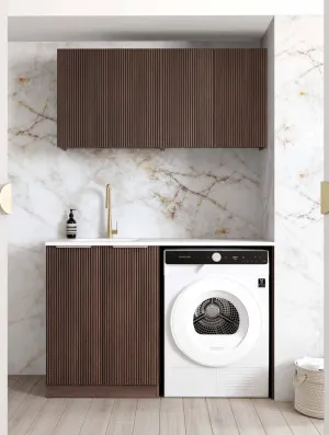 Laundry Kit 1305B Havana Sable Walnut Fluted with Pure White Top by Otti Australia, a Cabinetry for sale on Style Sourcebook