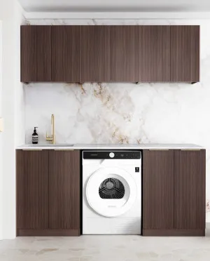 Laundry Kit 1960B Havana Sable Walnut Fluted with Natural Carrara Marble Top by Otti Australia, a Cabinetry for sale on Style Sourcebook
