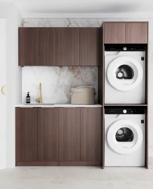 Laundry Kit 1960C Havana Sable Walnut Fluted with Pure White Top by Otti Australia, a Cabinetry for sale on Style Sourcebook