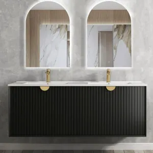 Marlo 1500mm Matte Black Wall Hung Vanity With Undermount Natural Carrara Marble Top & Basin by Otti Australia, a Vanities for sale on Style Sourcebook