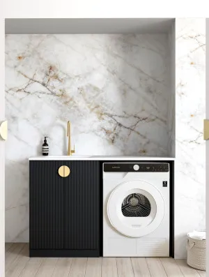 Marlo Black Base Laundry Cabinet with 1300mm Natural Carrara Marble Top by Otti Australia, a Cabinetry for sale on Style Sourcebook