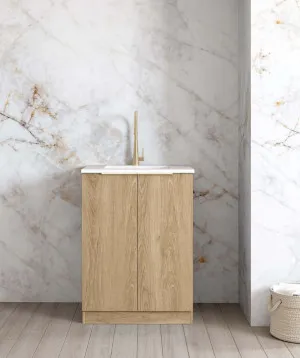 Mini Laundry 650mm Byron/Bondi Natural Oak with Natural Carrara Marble Top by Otti Australia, a Cabinetry for sale on Style Sourcebook