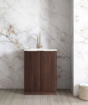 Mini Laundry 650mm Havana Sable Walnut Fluted with Pure White Top by Otti Australia, a Cabinetry for sale on Style Sourcebook