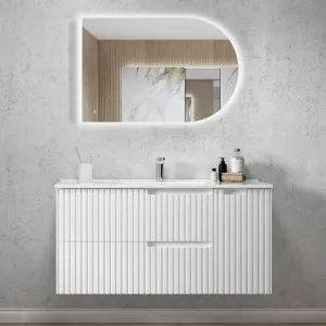 Noosa 1200mm Satin White Wall Hung Vanity With Natural Carrara Marble Top by Otti Australia, a Vanities for sale on Style Sourcebook