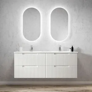 Noosa 1500mm Satin White Wall Hung Vanity With Natural Carrara Marble Top by Otti Australia, a Vanities for sale on Style Sourcebook