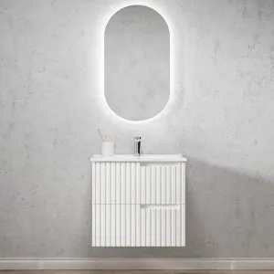 Noosa 600mm Satin White Wall Hung Vanity With Cloudy Carrara Top by Otti Australia, a Vanities for sale on Style Sourcebook